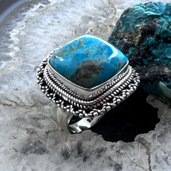 Sterling Silver Southwestern Style Turquoise Bar Ring Size 7 For Women - Picture 3 of 10